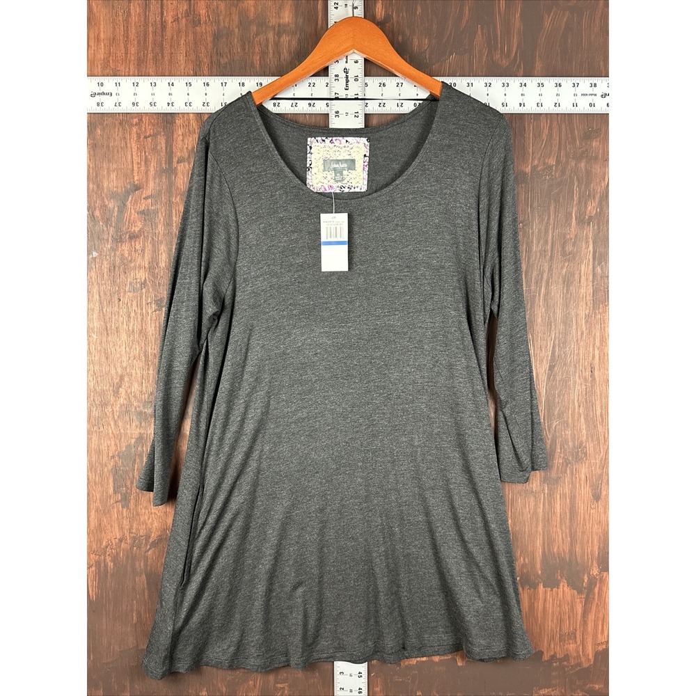 Neiman Marcus Long Sleeve Collarless Shirt Dress Style Heather Gray Women XL NEW